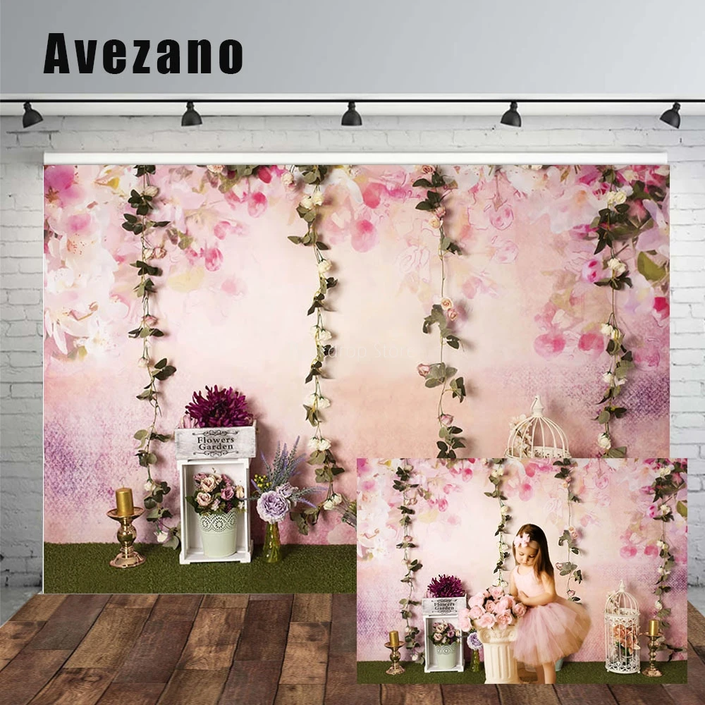 

Avezano Birthday Baby Shower Portrait Decor Photography Backdrop Spring Pink Flower Photophone Photo Background Studio Photozone