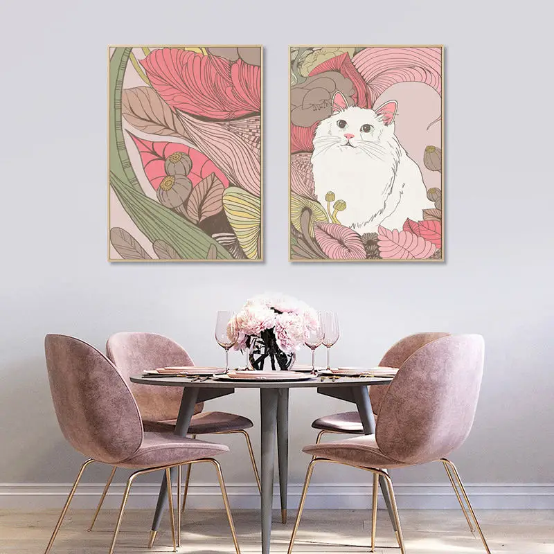 

Canvas Wall Pink Art Poster Picture For Room Decor Aesthetic Tropical Cat Fish Pictures For Home Design No Frame Canvas Painting