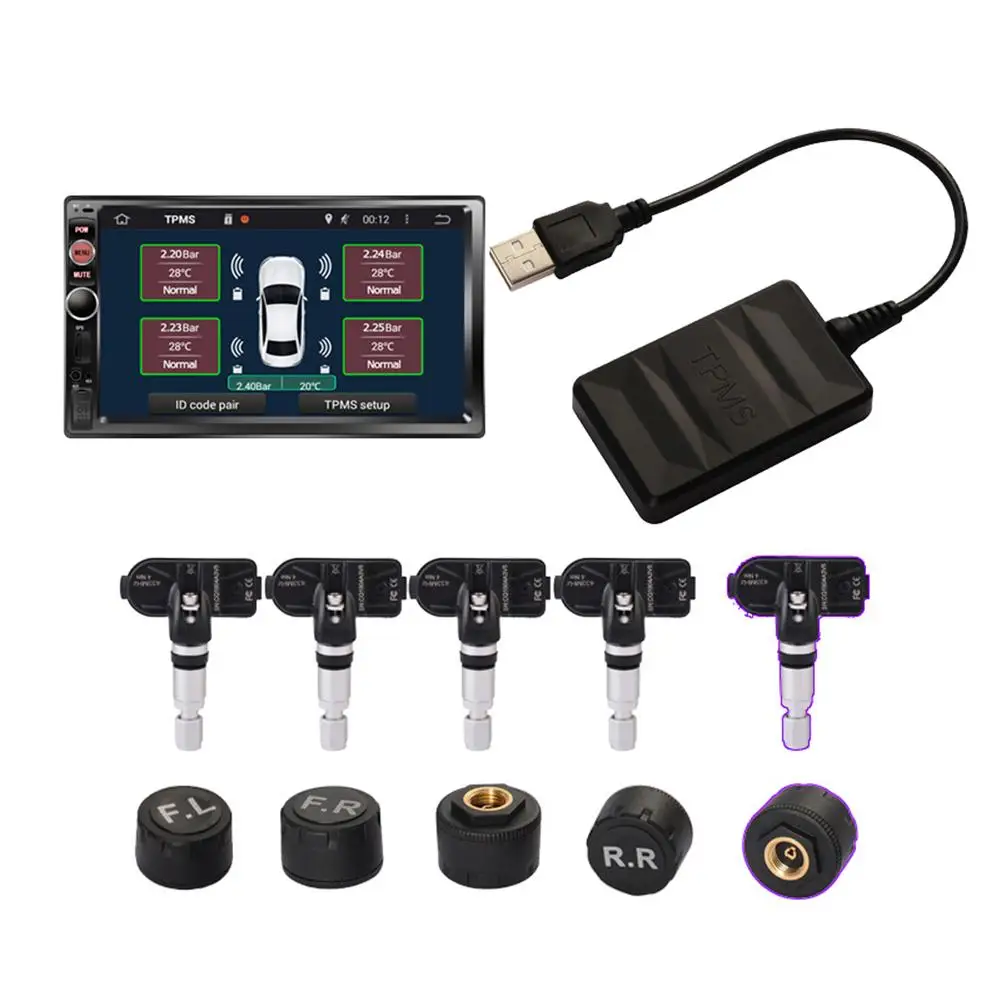 Система контроля давления в шинах TPMS USB зарядка или солнечная батарея внешний 4