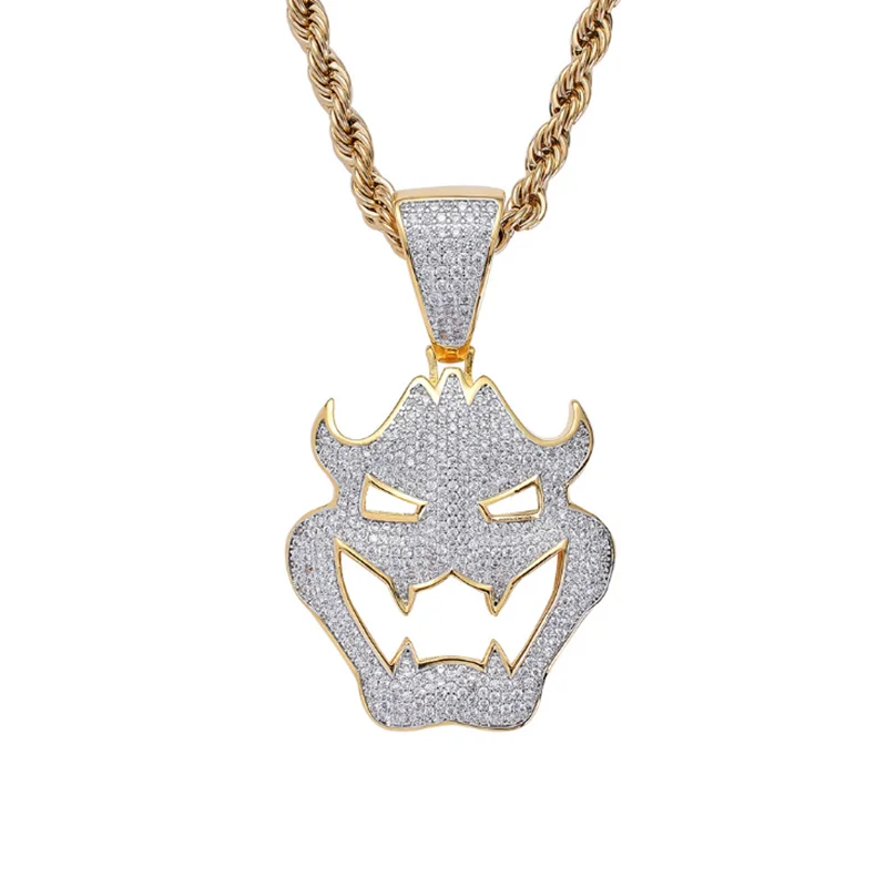 В стиле хип-хоп AAA кубический циркон личность ожерелье с подвеской-маской рок