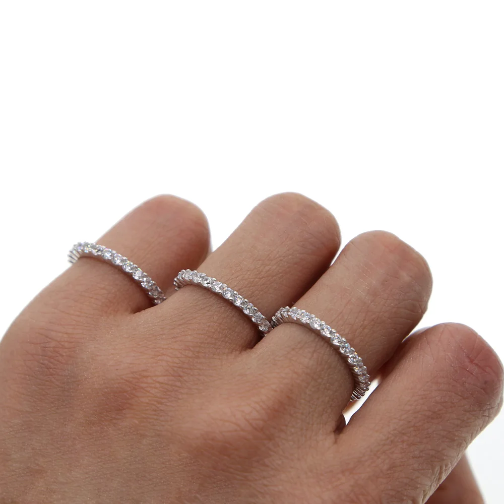 2021 Серебро cz Кольцо Вечности проложить 2 мм фианит обручальное кольцо 100% 925 пробы