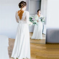 elegant chiffon boho wedding dresses deep v neck 34 sleeves backless beach wedding gowns bride dresses vestido de novia