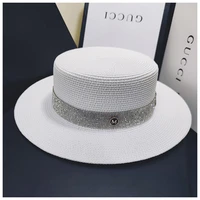 sun hat artificial diamond belt straw hat retro gold braided hat female loose sunscreen sunshade flat cap visors hats church hat