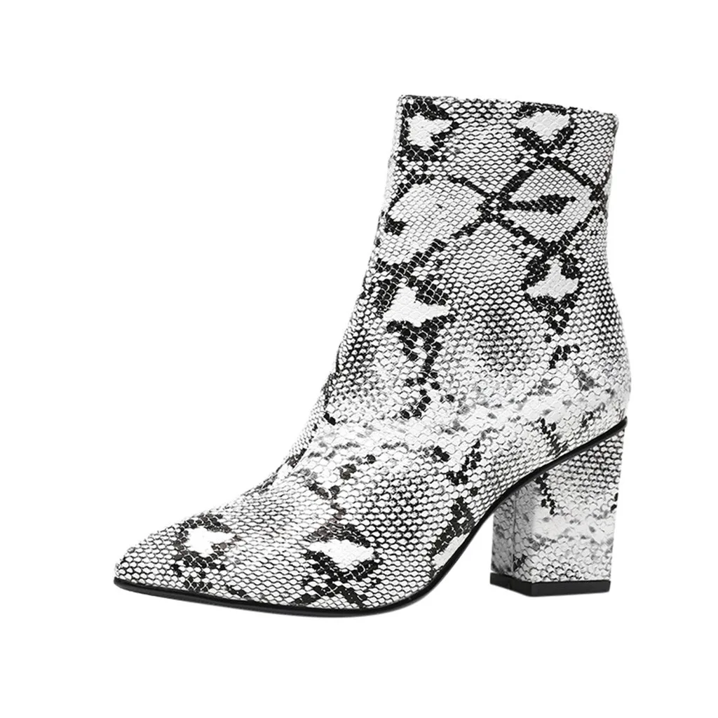 

Fashion Pointed Toe Shoes Women Winter Boots Snake Print High-Heeled Shoe Zipper Large Size Ladies Bootie Botas Mujer Invierno