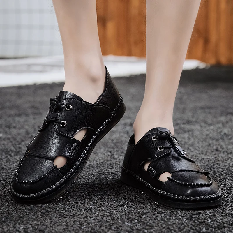 

Men Summer Shoes genuine leather Beach Sandals Men Hollow Slippers Men's Sandals Flip Flops Men Light Sandalias Male Water Shoes