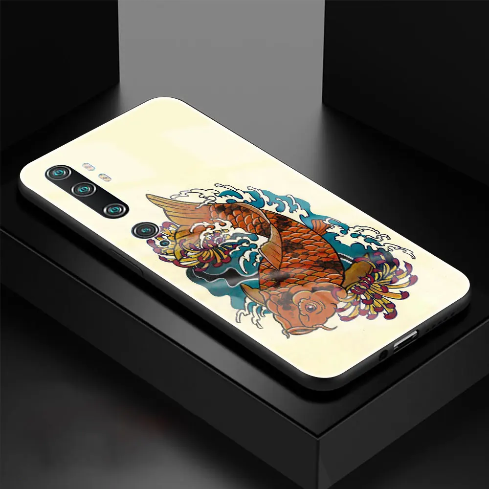 

Chinese Koi Fishes Tempered Glass Case for Xiaomi Mi Poco X3 NFC F3 Note 10 10T Lite 9T CC9E Mi 11 Ultra 11i Phone Cover Coque