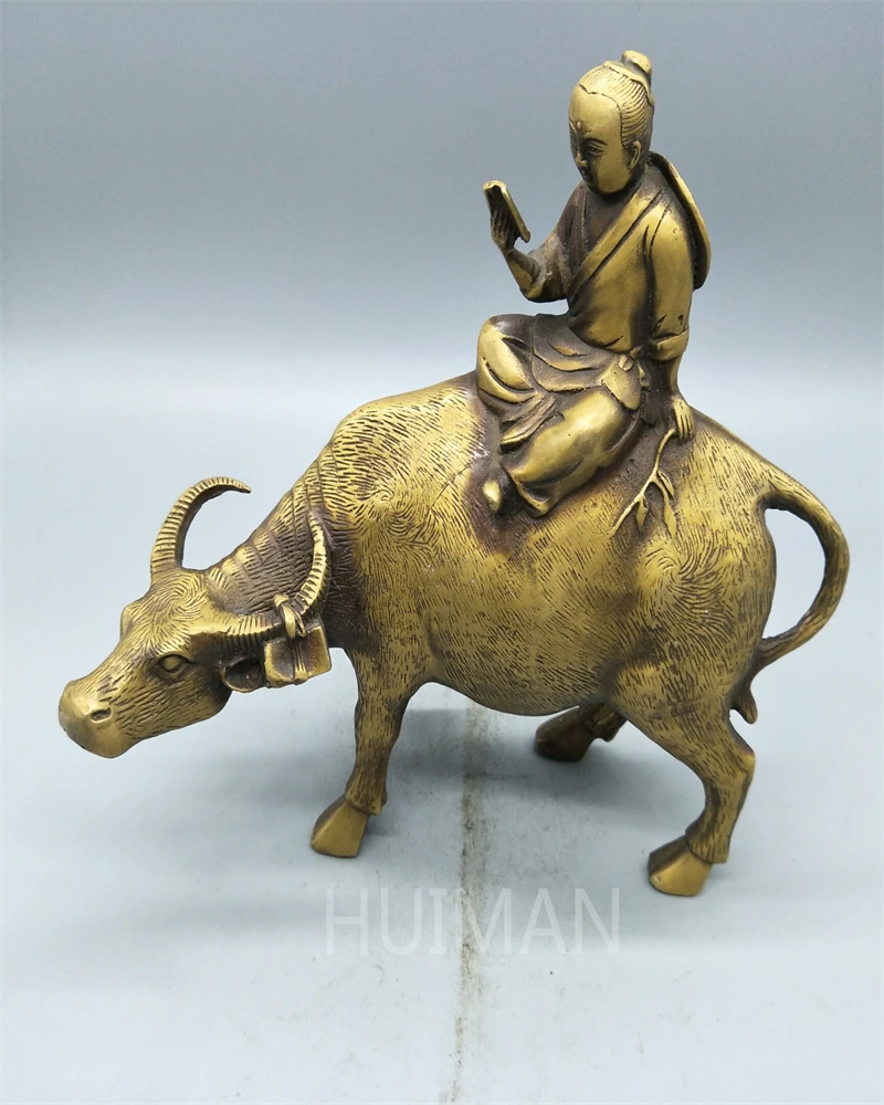 

Китайская медная Художественная Скульптура пастушья мальчик езда крупного рогатого скота бык талисман на удачу металлические изделия укр...