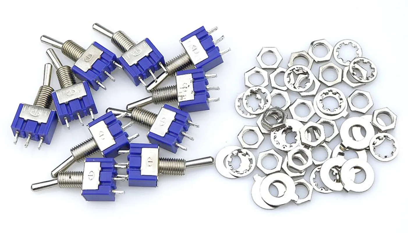 

10PC/5PC Miniature Toggle Switch Single Pole Double Throw SPDT (MTS102) ON-ON 120VAC 6A 1/4 Inch Mounting MTS-102