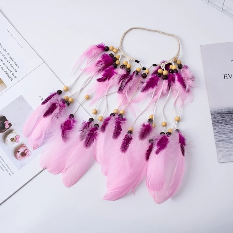 

Bohemian Feather Tassels Headband with Bead Indian Gypsy Hippie Accessories Native Americans Tribal Costume Headwear