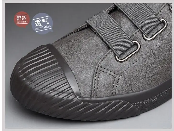 

2021 New Men Leather Casual Shoes For Men Spring Autumn Fashion Elastic Band Trend High Tops Flat Shoes Cool Loafers