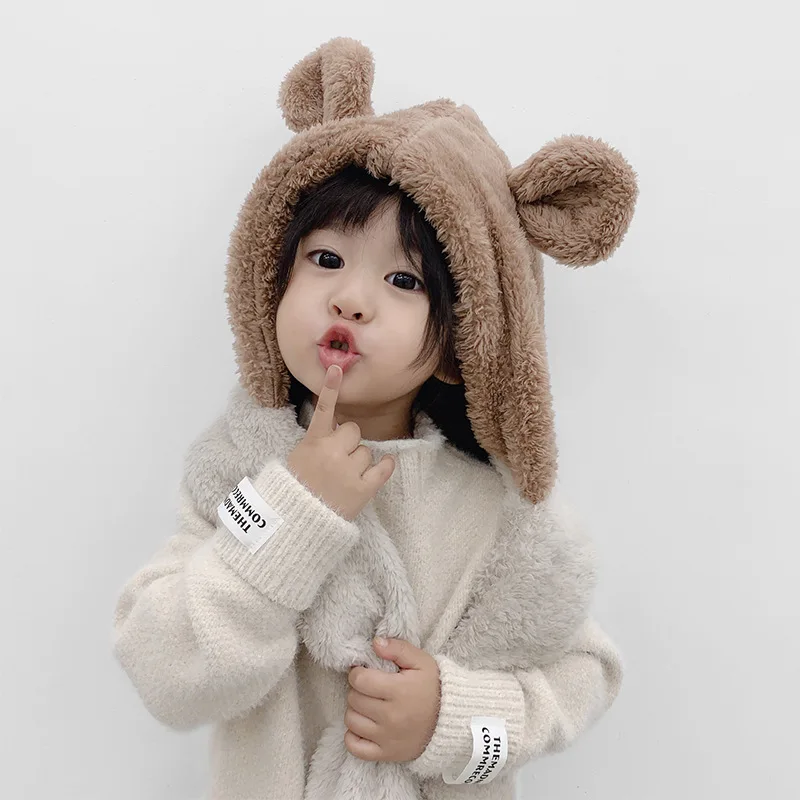 Корейский осень и зима новый детский шарф шляпа сплайсинга плюс плюшевая теплая