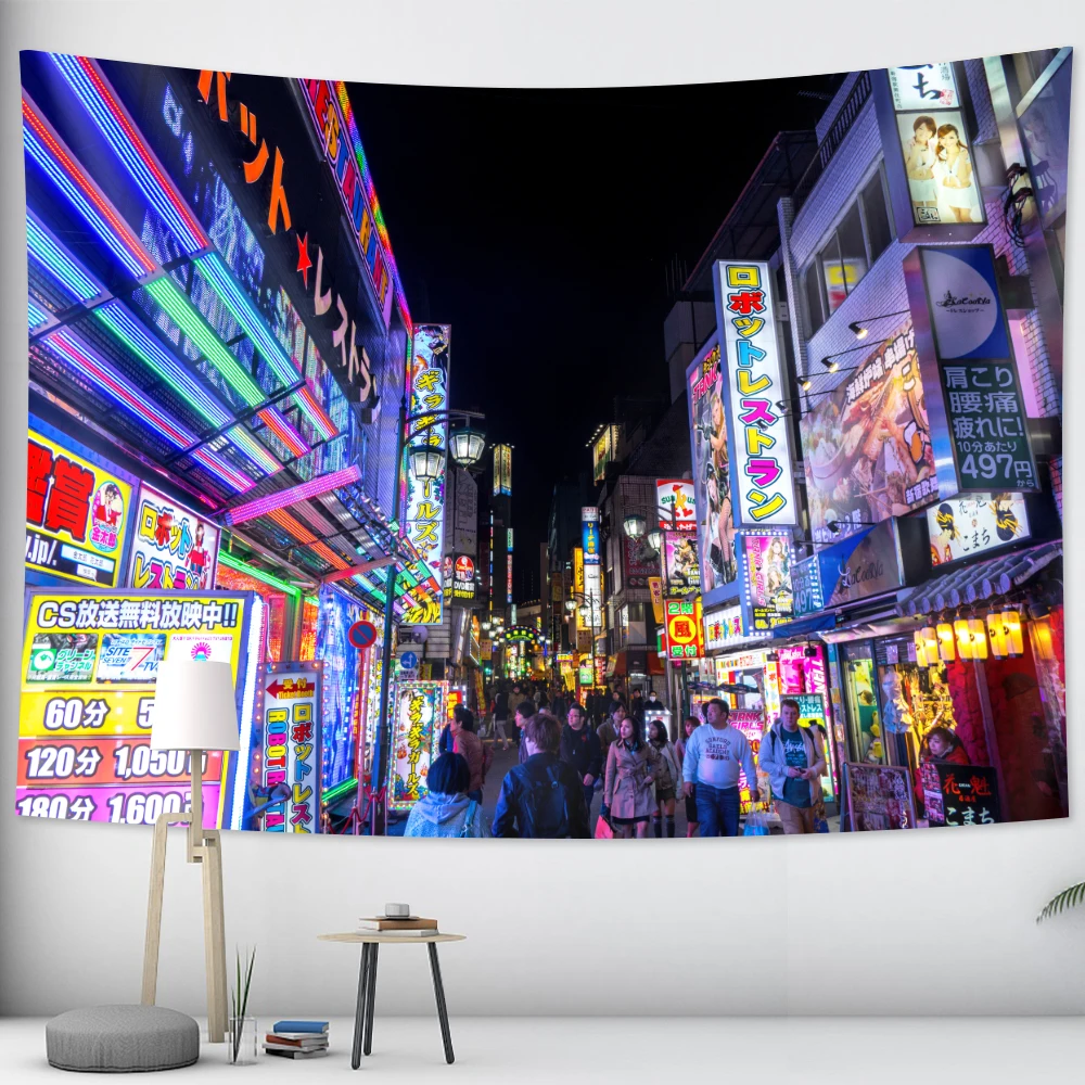 

Tokyo Nightlife Tapestry Bedroom Wall Hanging Home Decoration Japanese Tapestry Bohemian Decorative Hippie Print Mattress