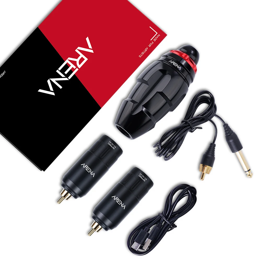 

Arena Unique Design Rotary Tattoo Machine with Two Mini Wireless Batteries Supply Kit Accessories Permanent Makeup Tattoo Set