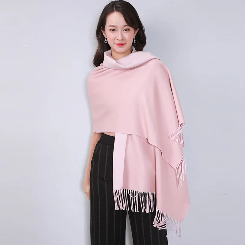 Женский шарф высокого качества кашемировый двухслойный однотонный плащ