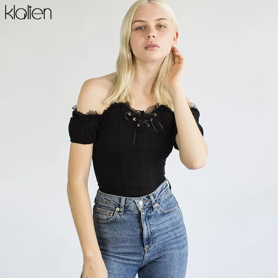 Kalien сексуальная черная тонкая футболка с открытыми плечами и открытой спиной
