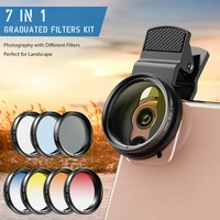 apexel universal 7in1 phone lens kit 37mm graduate red blue yellow filters with cpl ndstar filters for iphone most smartphones