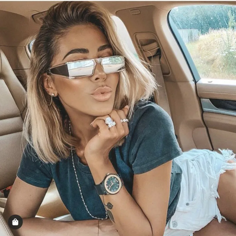 2019 Модные прямоугольные маленькие Солнцезащитные очки женские роскошные брендовые зеркальные Серебристые