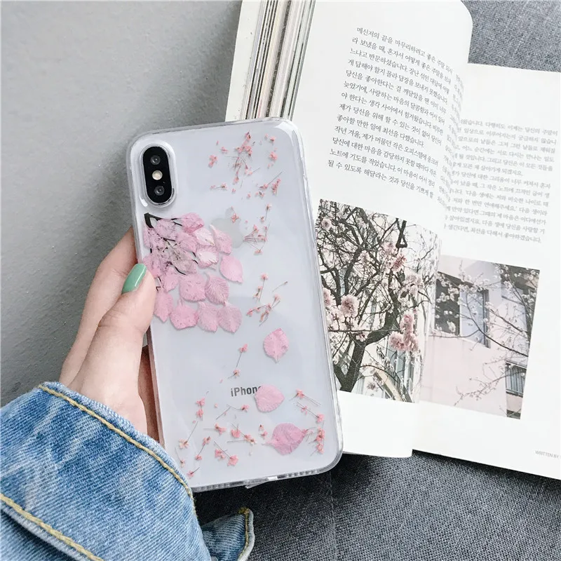 19 Настоящие сухие цветы чехол для телефона для iPhone X 7 8 Plus прозрачный мягкий ТПУ красивый прессованный задний Чехол для iPhone 11 11 Pro Max - Цвет: 19