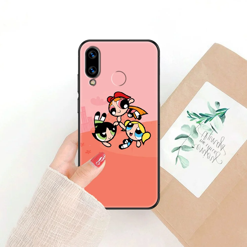 

Cartoon Powerpuffs Girls Phone case For Huawei Honor 6 7 8 9 10 10i 20 A C X Lite Pro Play black tpu back 3D cell cover pretty