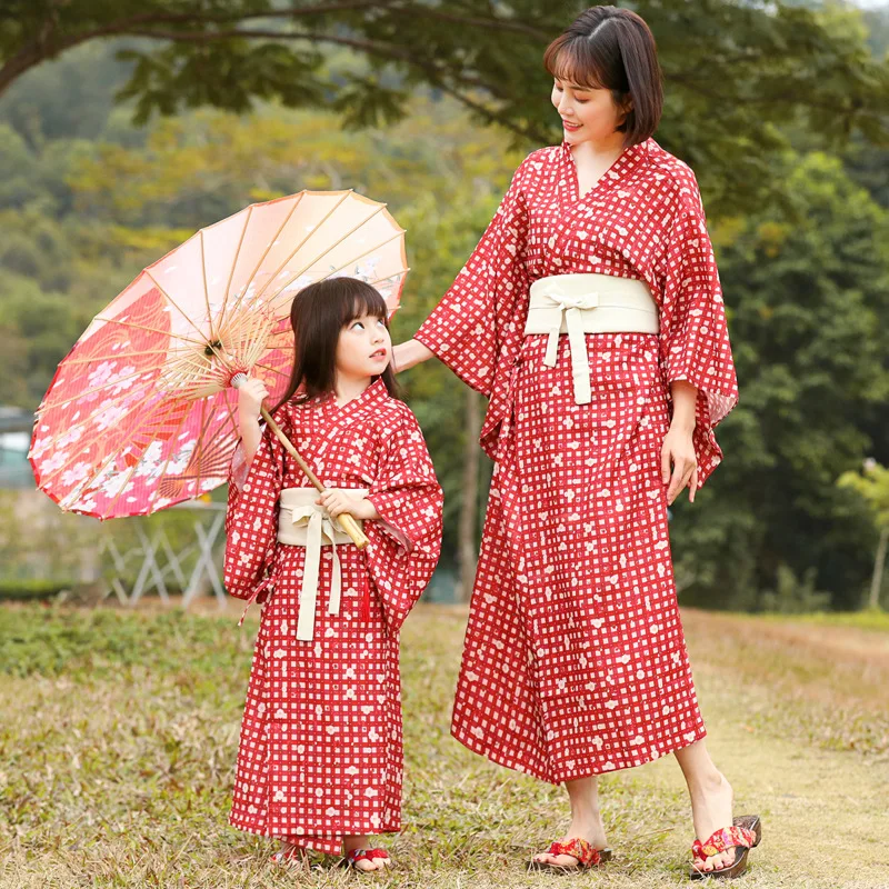 

Edo Period Red Kimono Japanese Traditional Clothing House Robe Yukata Loose Pajamas Mother Daughter Matching Cloth Halloween