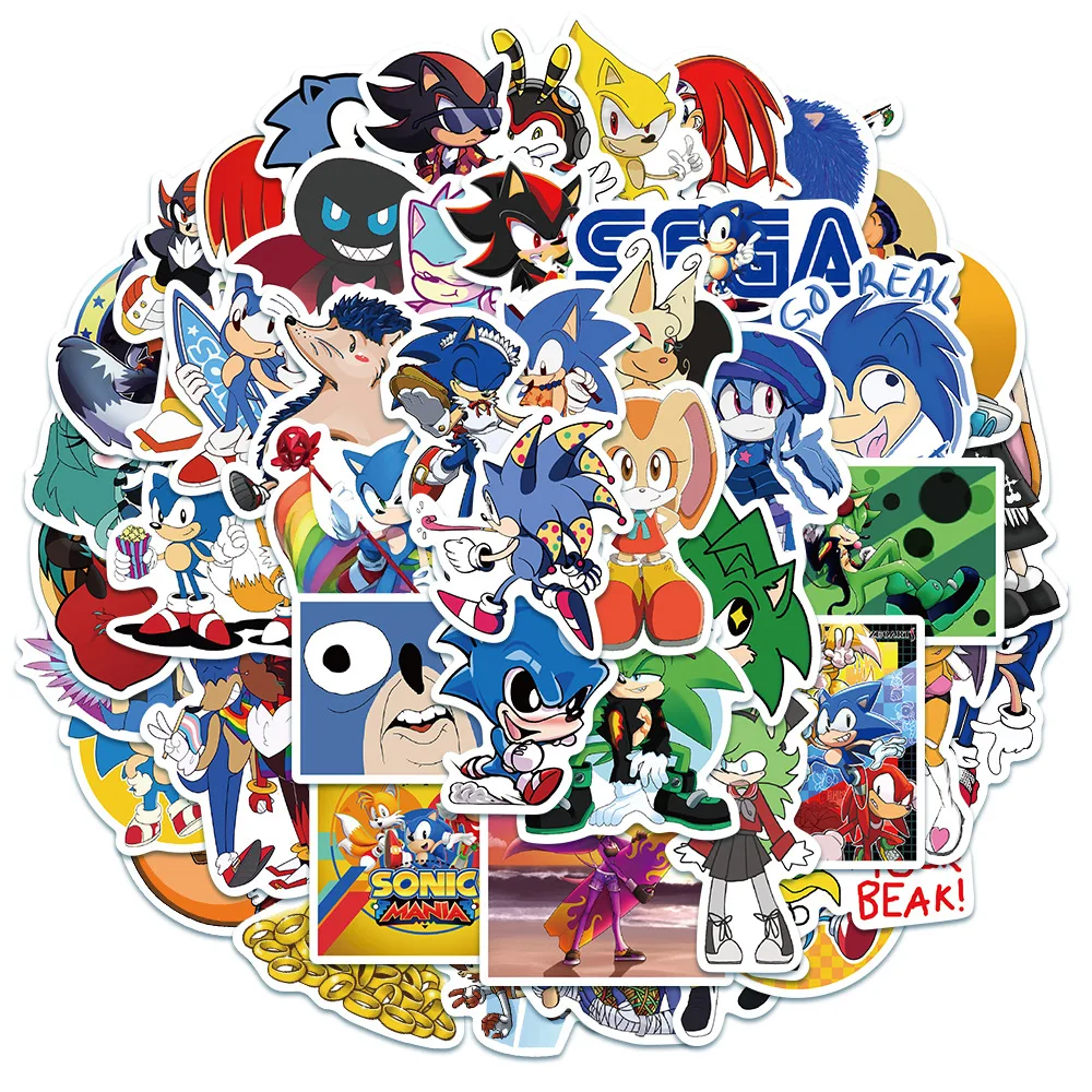 Суперзвуковая игрушка-наклейка 50 шт./компл. SONIC с кольцом/Изумрудным тенем
