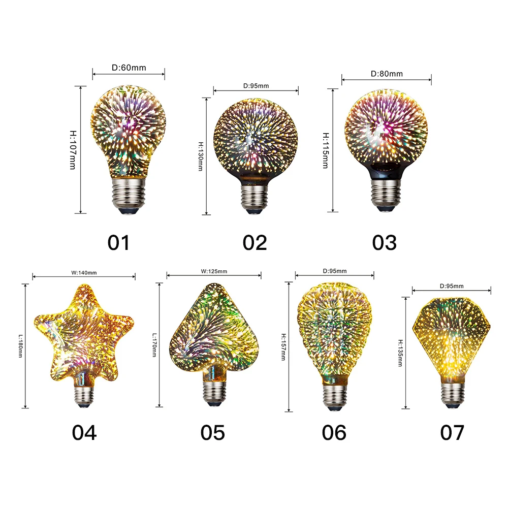 3D Красочный Светодиодный лампочки фейерверки Эдисон лампы для праздника