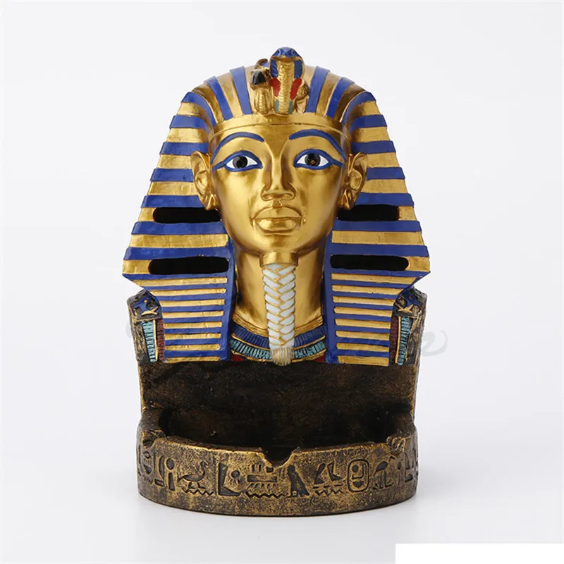 EGYPT PHARAOH ASHTRAY LIVING ROOM CREATIVE DECORATION 3 SLOT ASHTRAY HOLDER RESIN CRAFT DECORATIONS FOR HOME BIRTHDAY GIFT R3683