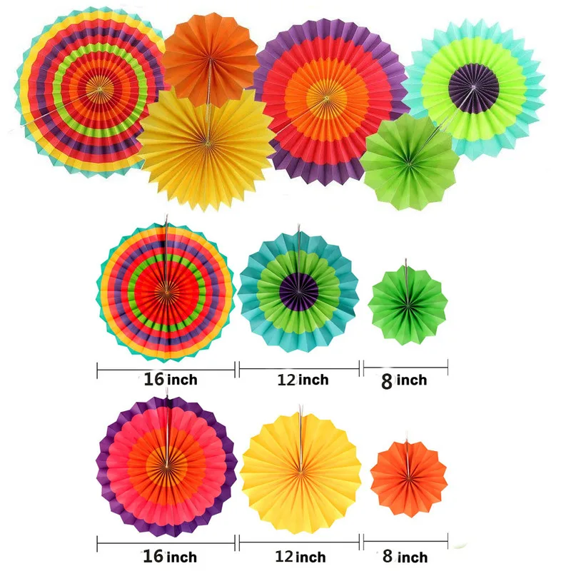 Разноцветные радужные украшения на день рождения набор бумажных вееров цветные
