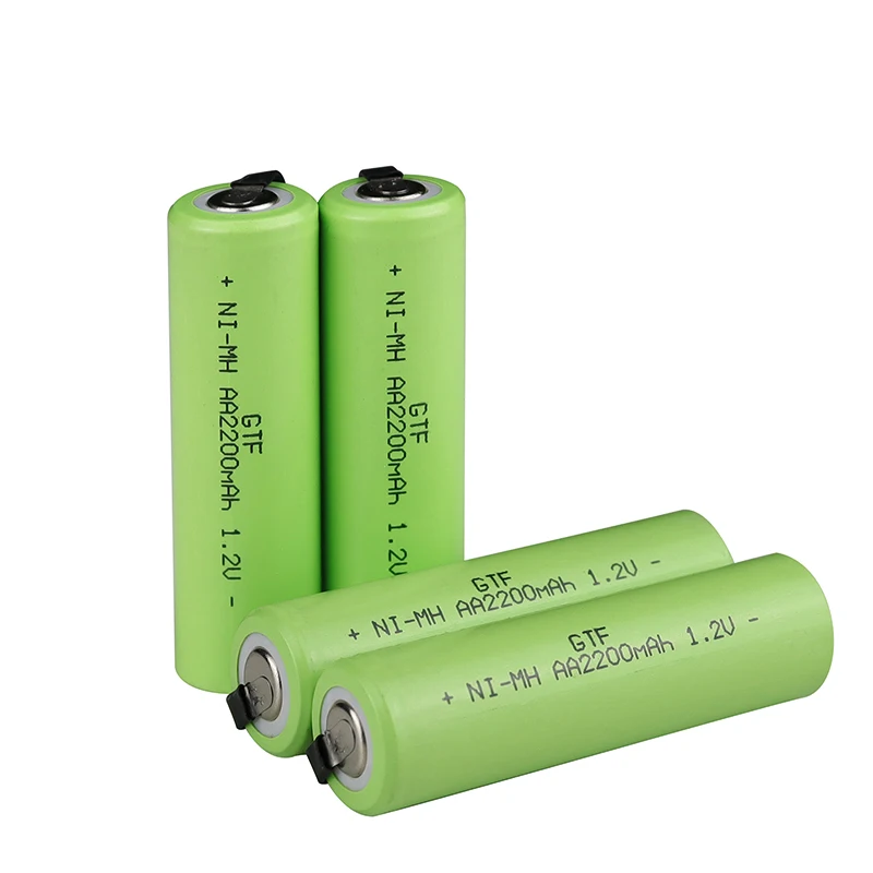GTF 1 2 V AA перезаряжаемая батарея 2200mah nimh cell зеленая оболочка с сварочными вкладками