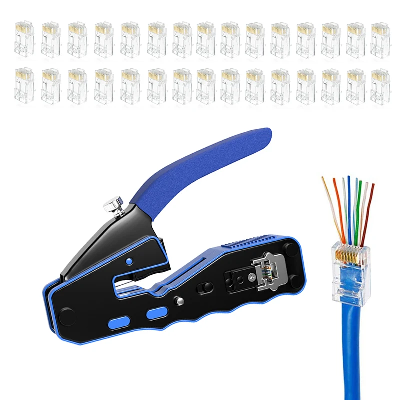 Обжимной инструмент CNCOB RJ45 для кабеля Cat6 Cat5e Cat5, стандартный обжимной инструмент для зачистки кабеля с 30 шт. разъемов Cat 6