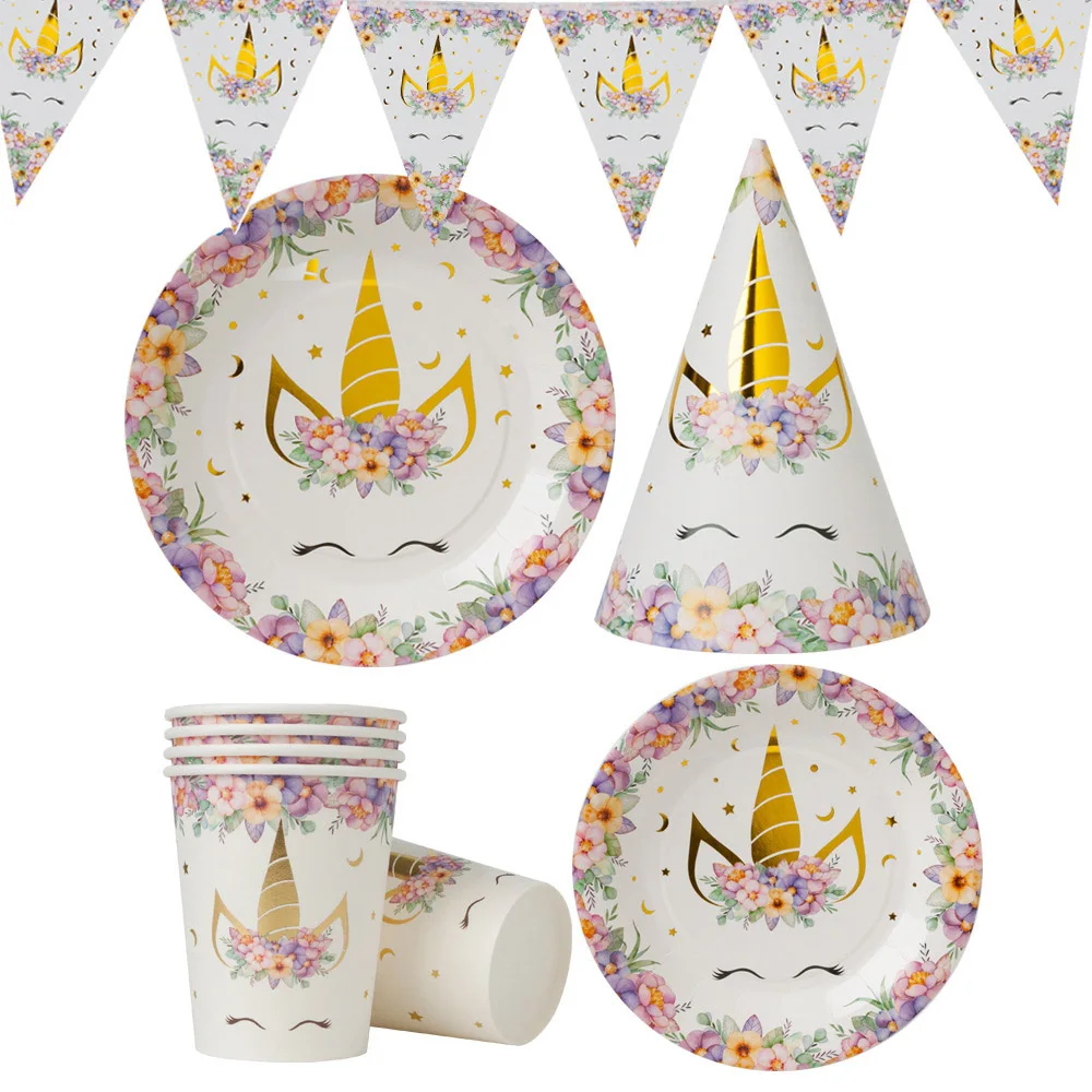 Посуда в виде единорога одноразовые тарелки чашки шляпы баннер для детей девочек