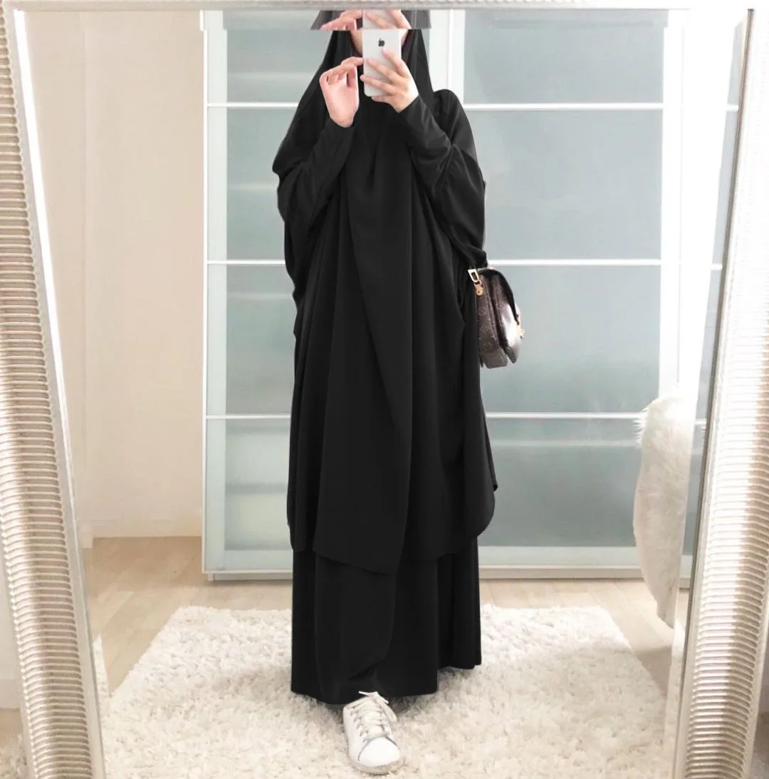 

Ramadan Abayas for Women 2 Piece Muslim Sets Eid Mubarak Abaya Dubai Turkey Prayer Dress Islam khimar jilbab Musulman Burqa