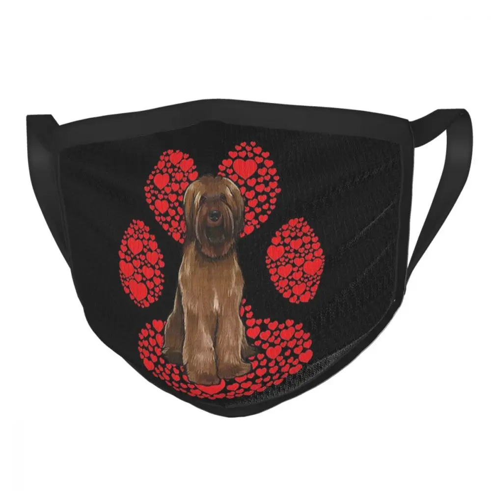 

Briard Valentines Day Dog Love Paw Non-Disposable Face Mask Anti Haze Mask Protection Cover Respirator Mouth Muffle