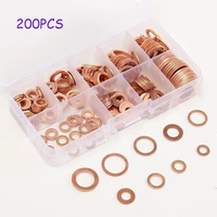 200pcs solid copper washer m5 m14 flat ring sump plug oil seal assorted set box fastener hardware accessories multi size