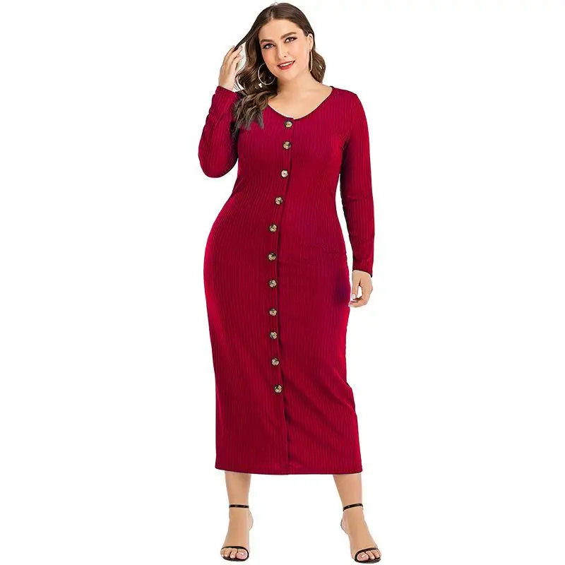 

4xl women plus size dress elegant slim bandage dress evening button casual long dress v-neck spring fall big size maxi dresses