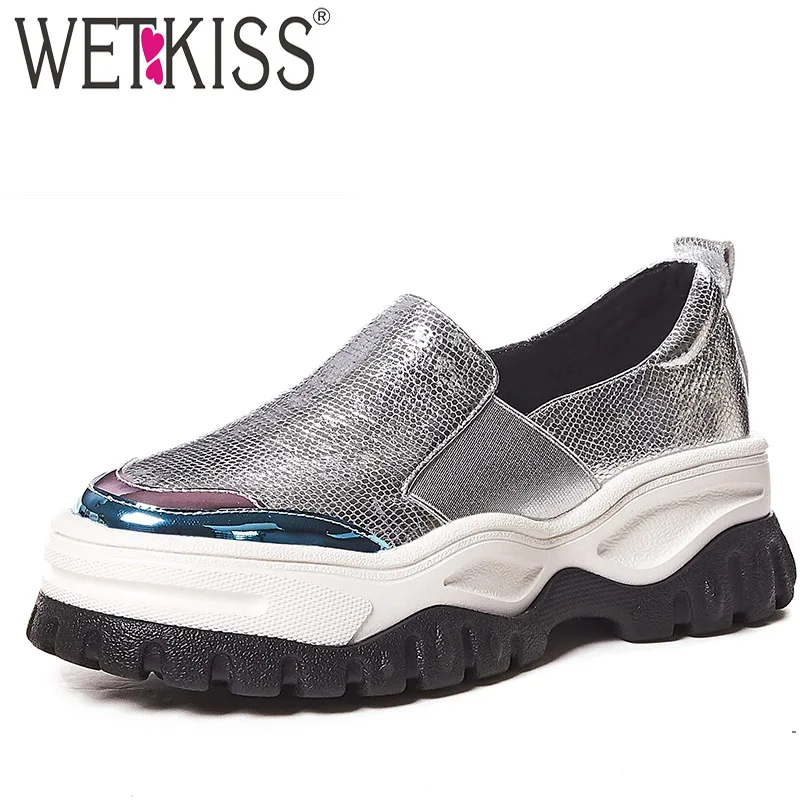 WETKISS/Модная Повседневная обувь; женские кроссовки; женские туфли без каблуков из бычьей кожи; женская обувь на платформе с квадратным носком; сезон весна;