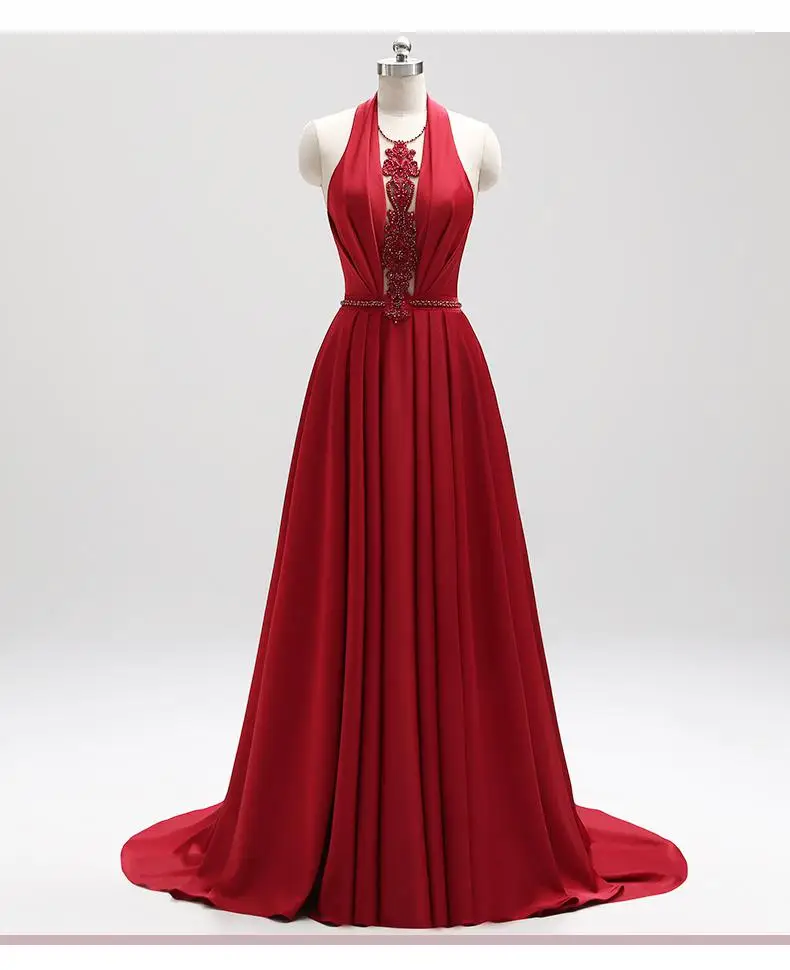 Красный Красные выходные платья без рукавов V шеи спинки vestido de festa Gala Jurken Длина пола Пром Длинные элегантные платья - Цвет: Красный