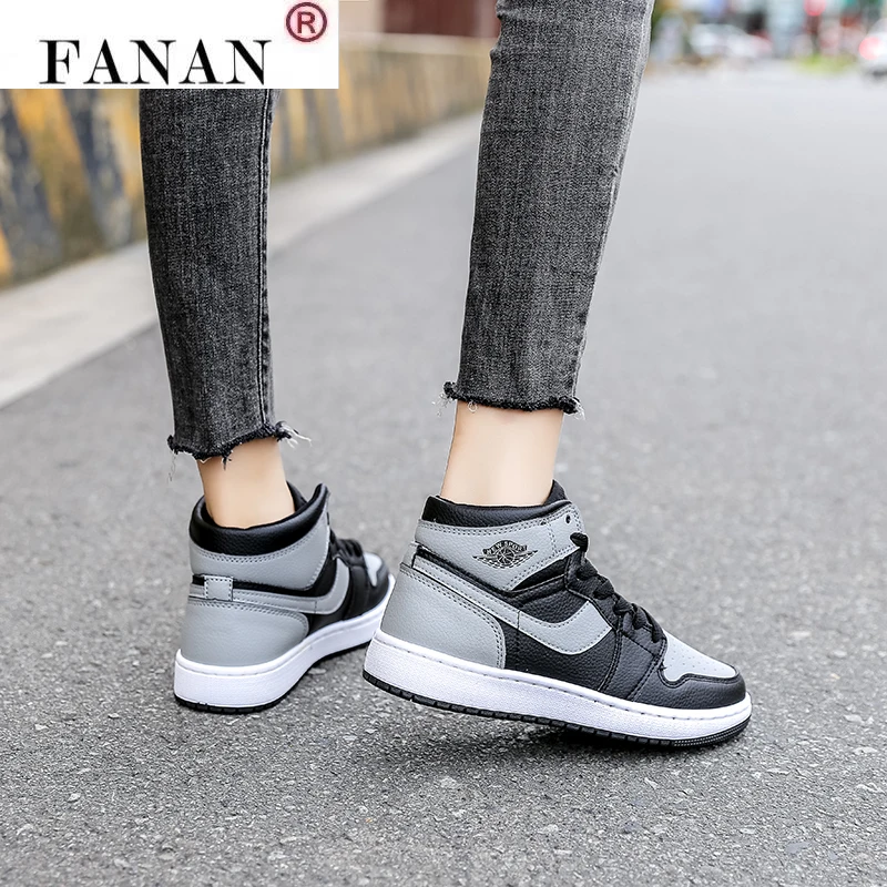 

2021 spring and summer leather female sports running shoes, pink aj breathable anti slip vulcanized leisure high top plate shoes