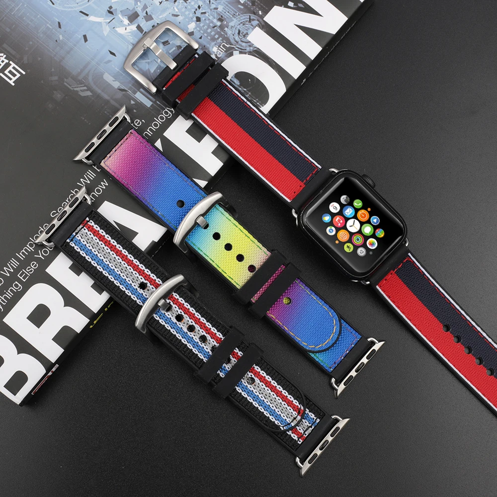 Ремешок нейлоновый силиконовый для Apple Watch модный браслет iWatch 4 Band 42 мм 44 38 40 5 3 2 1 # E