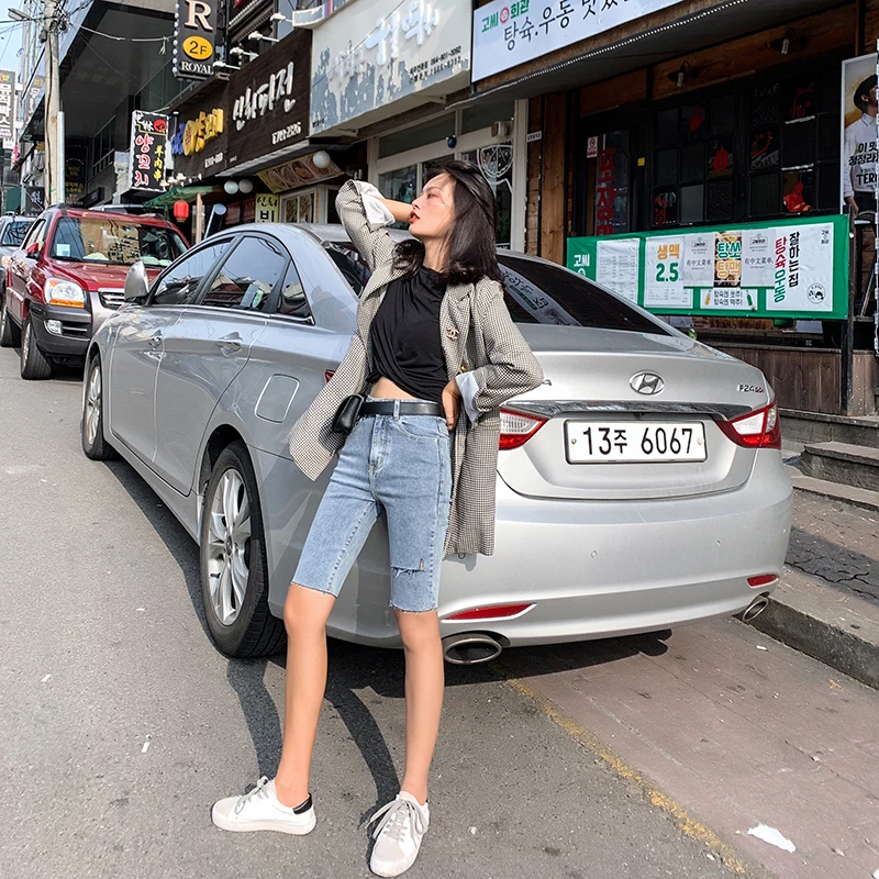 Летние повседневные женские джинсы HziriP 2020 эластичные синие джинсовые шорты с