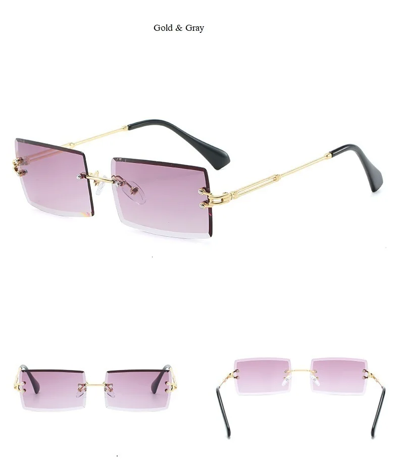 Cutting Frameless Small Square Sunglasses Men Women Luxury Brand Narrow Sun Glasses Female Gradient Eyewear Black Brown Shades