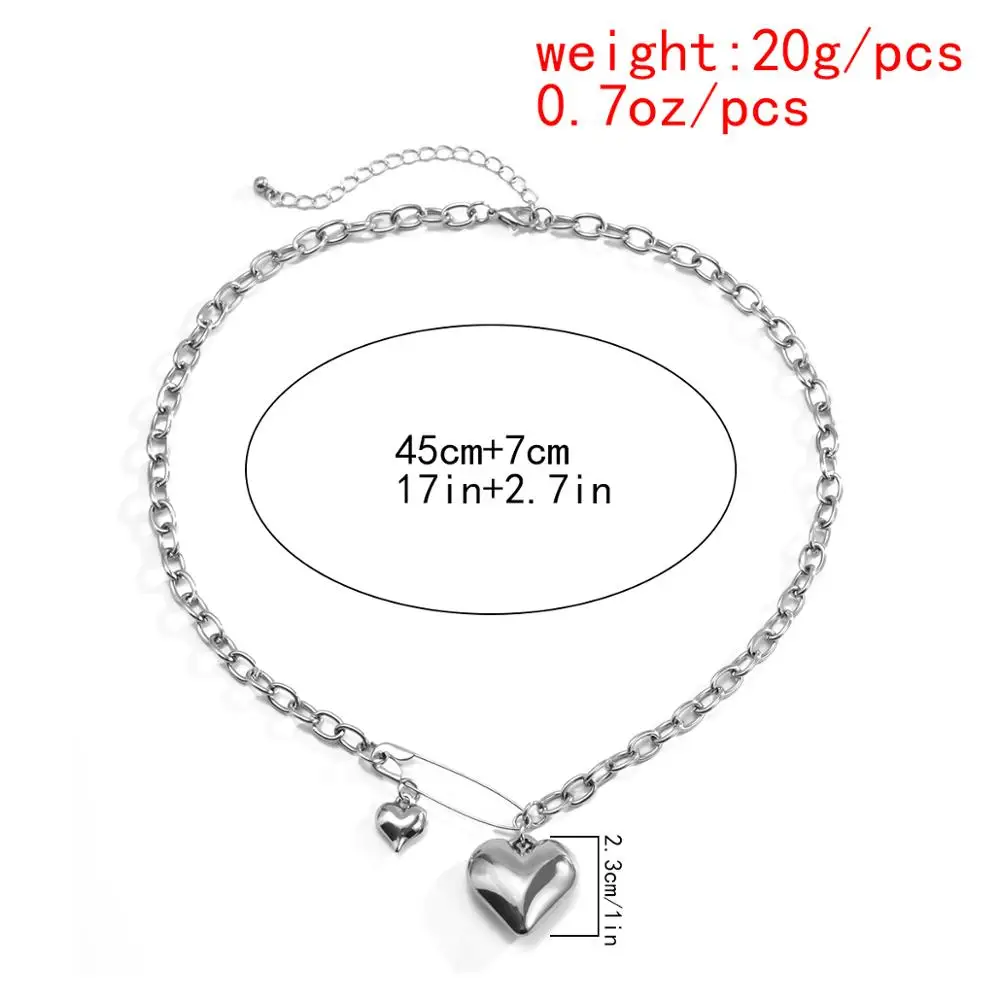 

Salircon Goth Heart Pendant Necklace for Women Jewelry Simple Safety Pin Link Chain Necklaces Fashion Jewelry Gift 2020 Trend