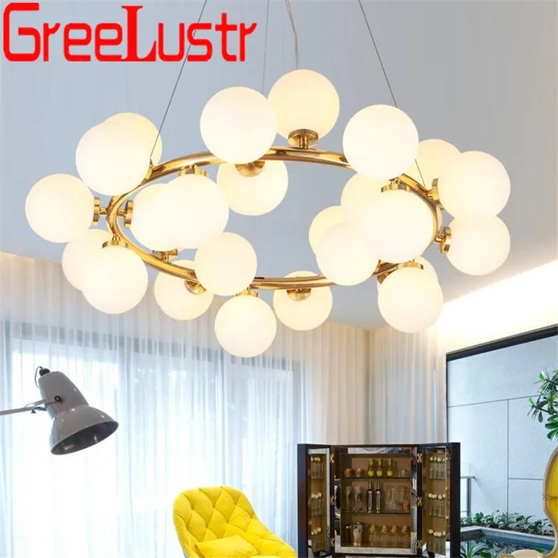

American Vintage Loft Chandeliers Lighting Industrial Gold Black Branch Hanglamp G4 Glass Ball Led Lustres Indoor Pendant Lamps
