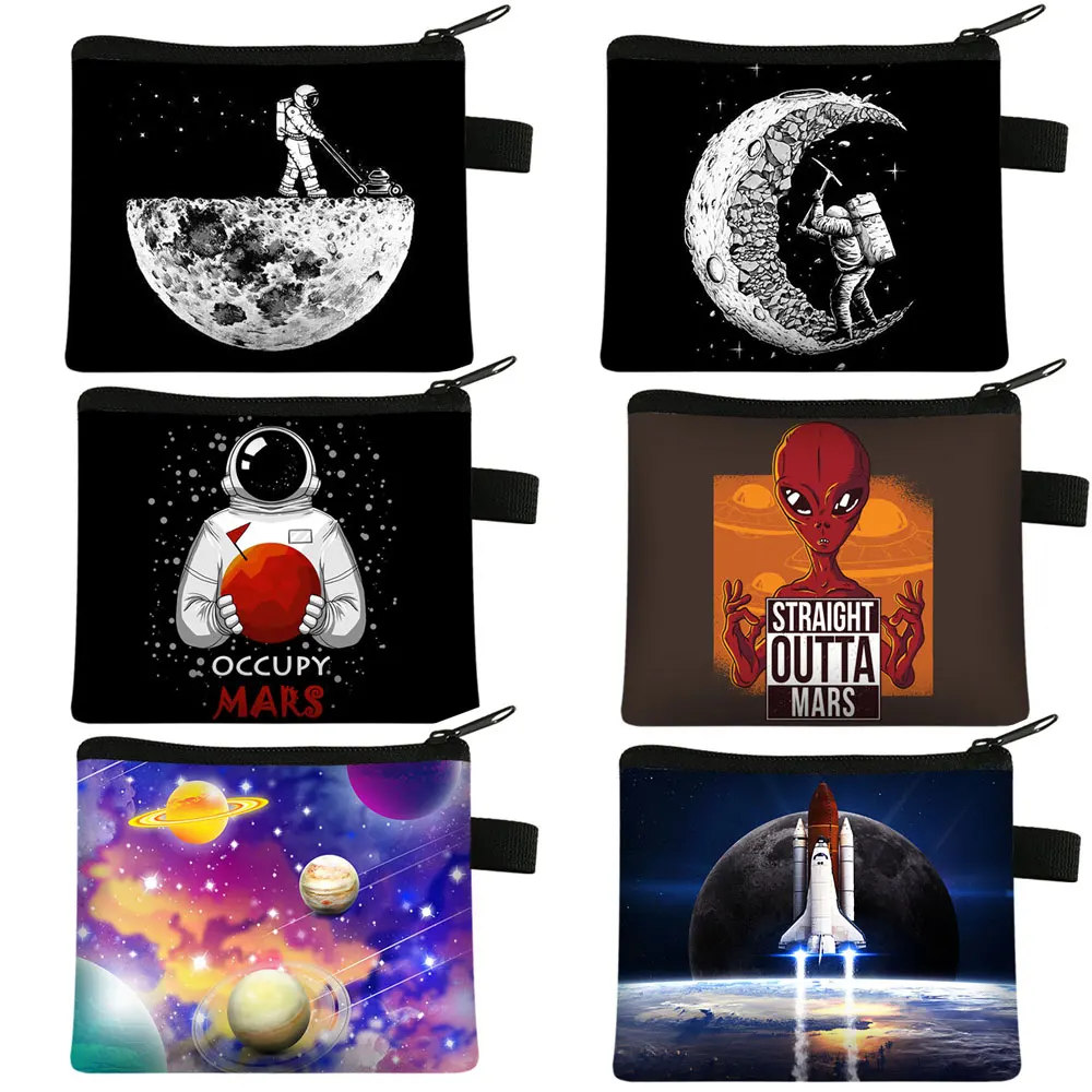 

Funny Occupy Mars Coin Purse Alien Galaxy Boys Girls Wallet Spaceship Stars Mini Purse Teenager Money Coin Bag Small Handbag