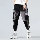 Новинка 2020, комбинезоны в стиле хип-хоп, контрастные спортивные брюки контрастной расцветки, мужские брюки для бега на завязках, уличный стиль