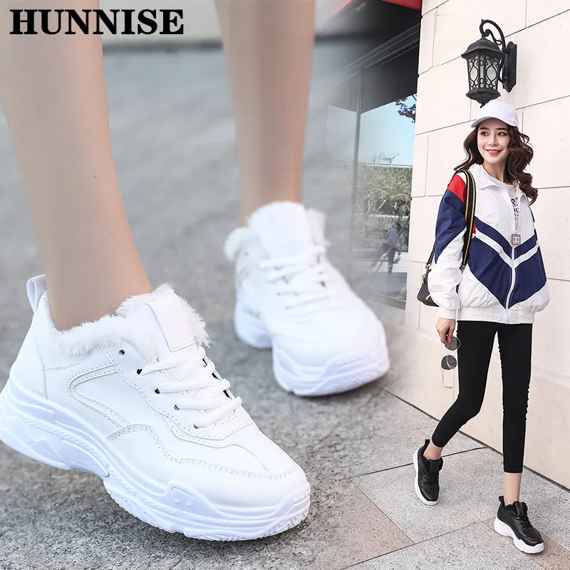 HUNNISE/теплая женская обувь Модные женские кроссовки зимняя винтажная