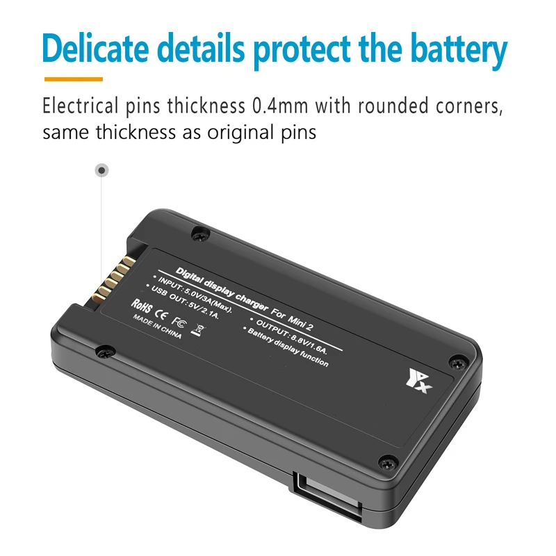 

5V 2.1A QC3.0 Fast USB Battery Charger with LED Display&Type-C Cable for DJI Mavic Mini 2 Drone