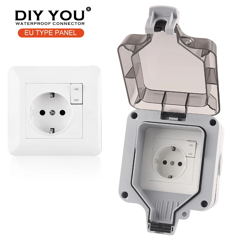 

IP66 EU Standard Germany Waterproof Outdoor Wall Socket With Switch Power Socket For Home Garden Outlet Suitable for large plug