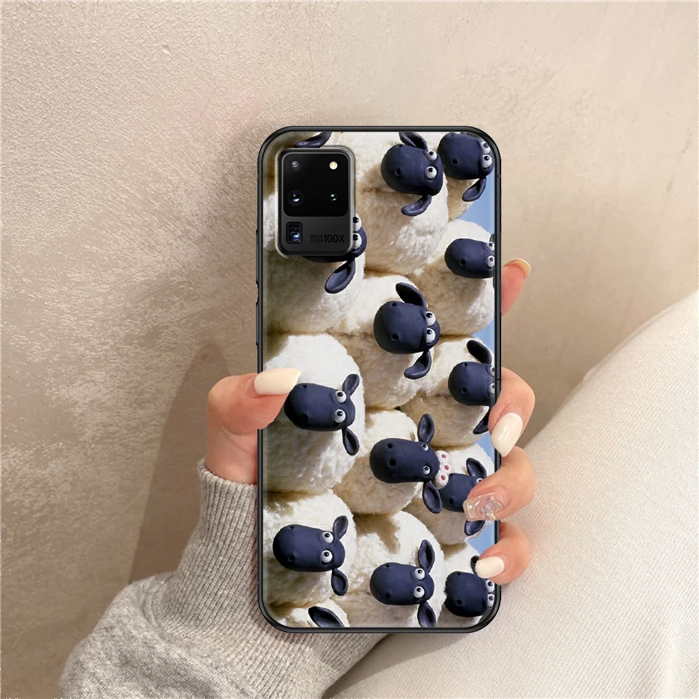 

Shaun Cute Sheeps Phone case For Samsung Galaxy Note 4 8 9 10 20 S8 S9 S10 S10E S20 Plus UITRA Ultra black trend coque silicone