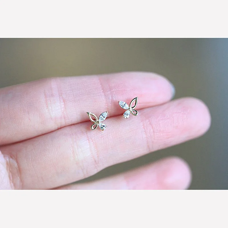 Double Fair Stud Earrings For Women Girl Small And Exquisite Hollow Out Butterfly Gold Color Flower Gift Fashion Jewelry KBE187 | Украшения